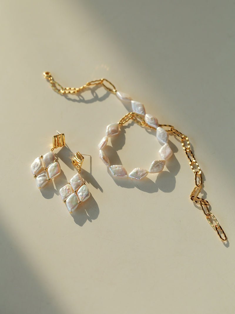 Rhombus Baroque Pearl Drop Earrings gembea jewelry