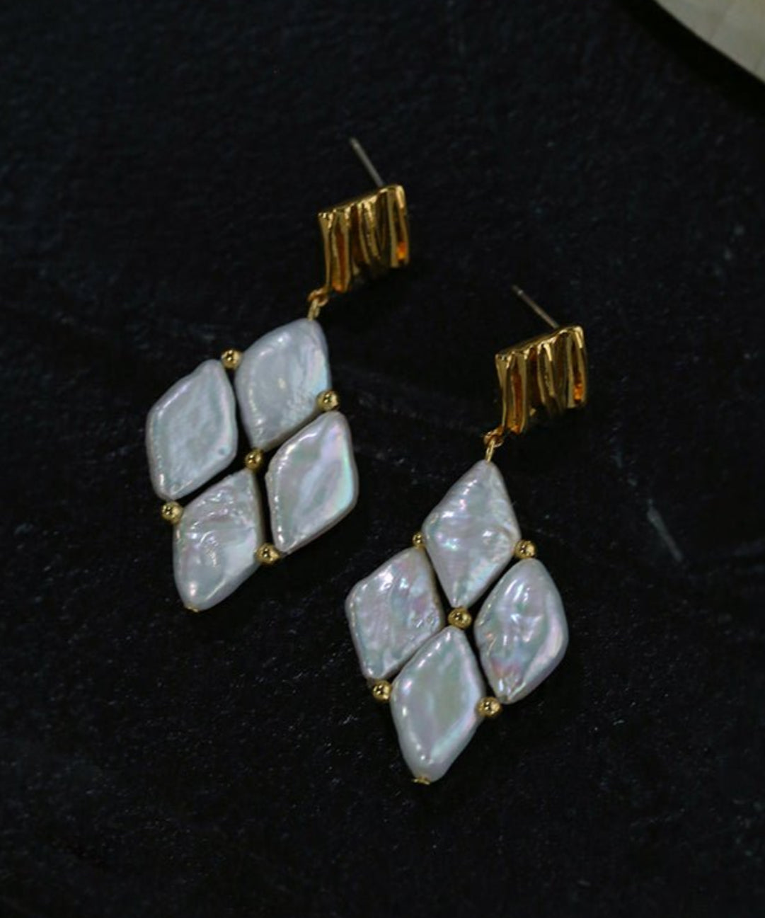 Rhombus Baroque Pearl Drop Earrings gembea jewelry