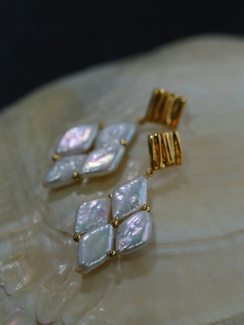Rhombus Baroque Pearl Drop Earrings gembea jewelry