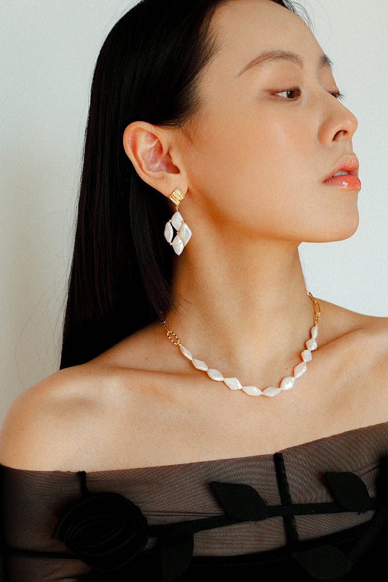 Rhombus Baroque Pearl Drop Earrings gembea jewelry
