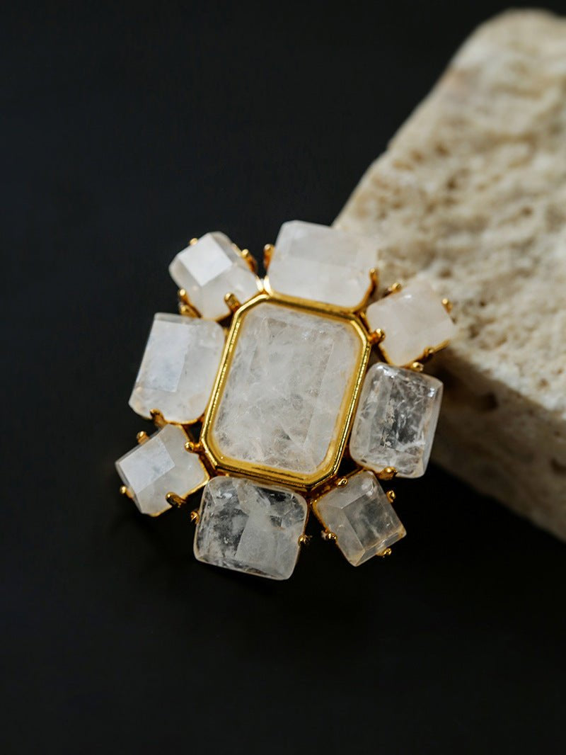 Rock Sugar White Crystal Brooch gembea jewelry