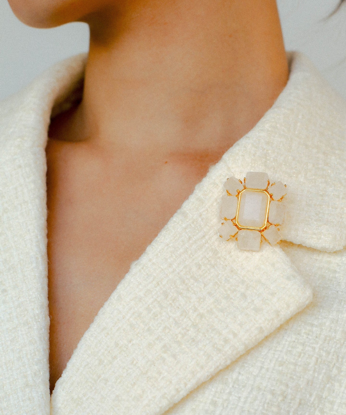 Rock Sugar White Crystal Brooch gembea jewelry