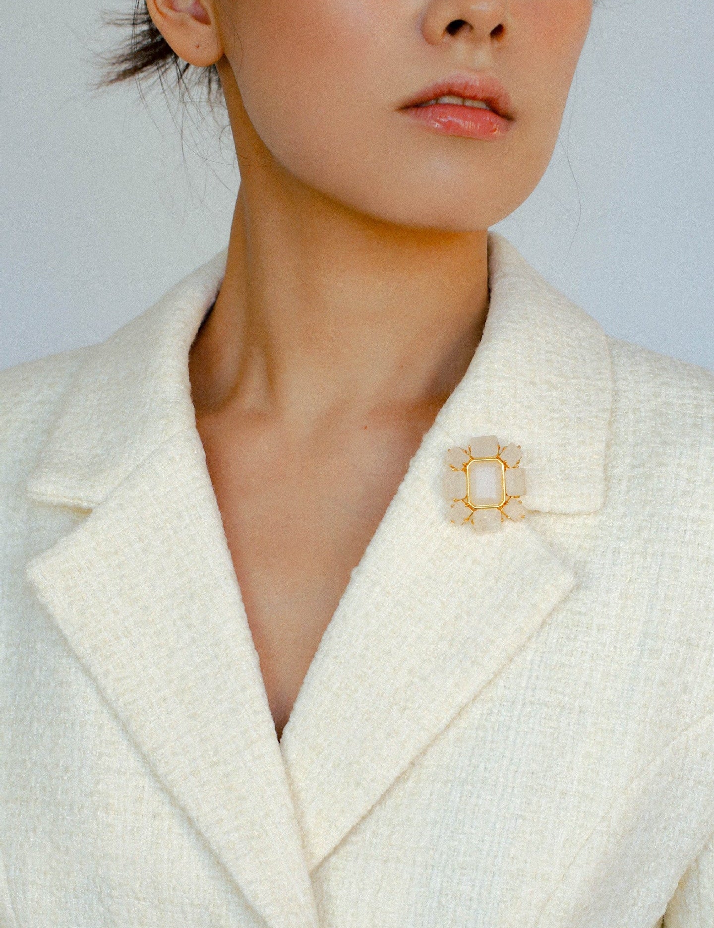 Rock Sugar White Crystal Brooch gembea jewelry