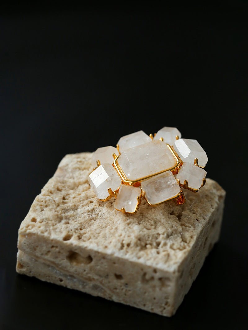 Rock Sugar White Crystal Brooch gembea jewelry
