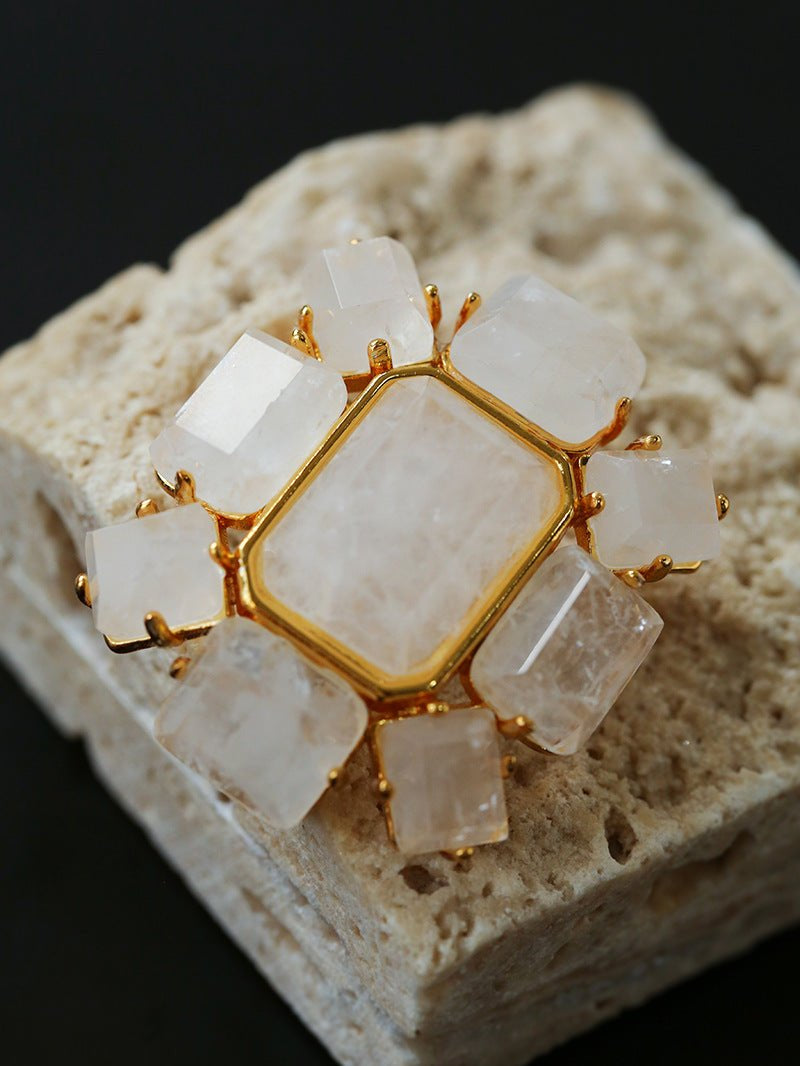 Rock Sugar White Crystal Brooch gembea jewelry