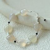 Romantic Heart-Shaped White Agate Beaded Bracelet gembea jewelry