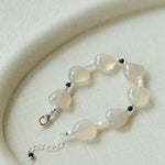 Romantic Heart-Shaped White Agate Beaded Bracelet gembea jewelry