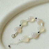 Romantic Heart-Shaped White Agate Beaded Bracelet gembea jewelry
