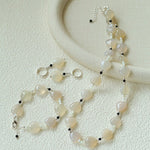 Romantic Heart-Shaped White Agate Beaded Bracelet gembea jewelry