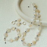 Romantic Heart-Shaped White Agate Beaded Bracelet gembea jewelry