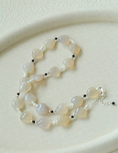 Romantic Heart-Shaped White Agate Beaded Necklace gembea jewelry