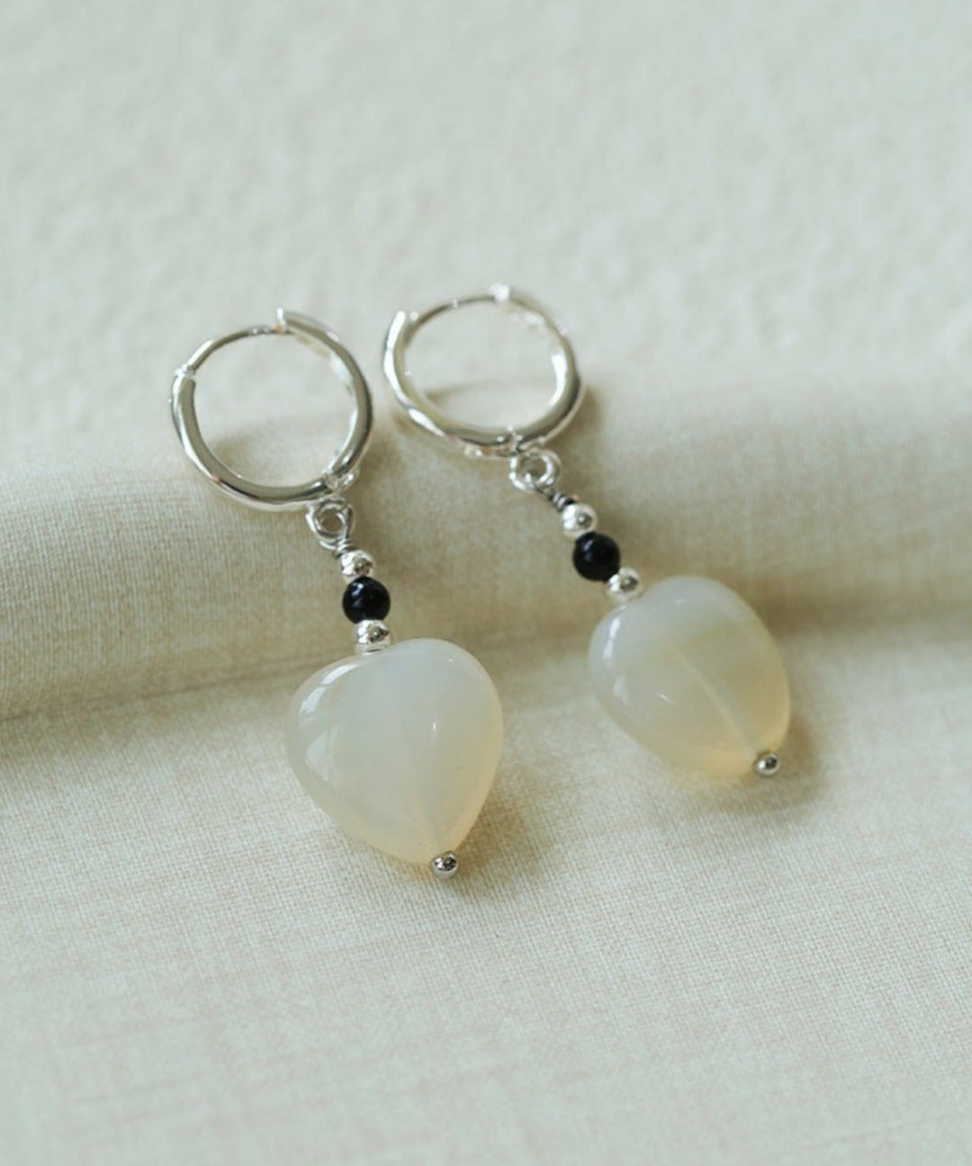 Romantic Heart-Shaped White Agate Dangle Earrings gembea jewelry