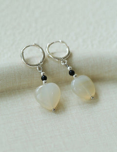 Romantic Heart-Shaped White Agate Dangle Earrings gembea jewelry