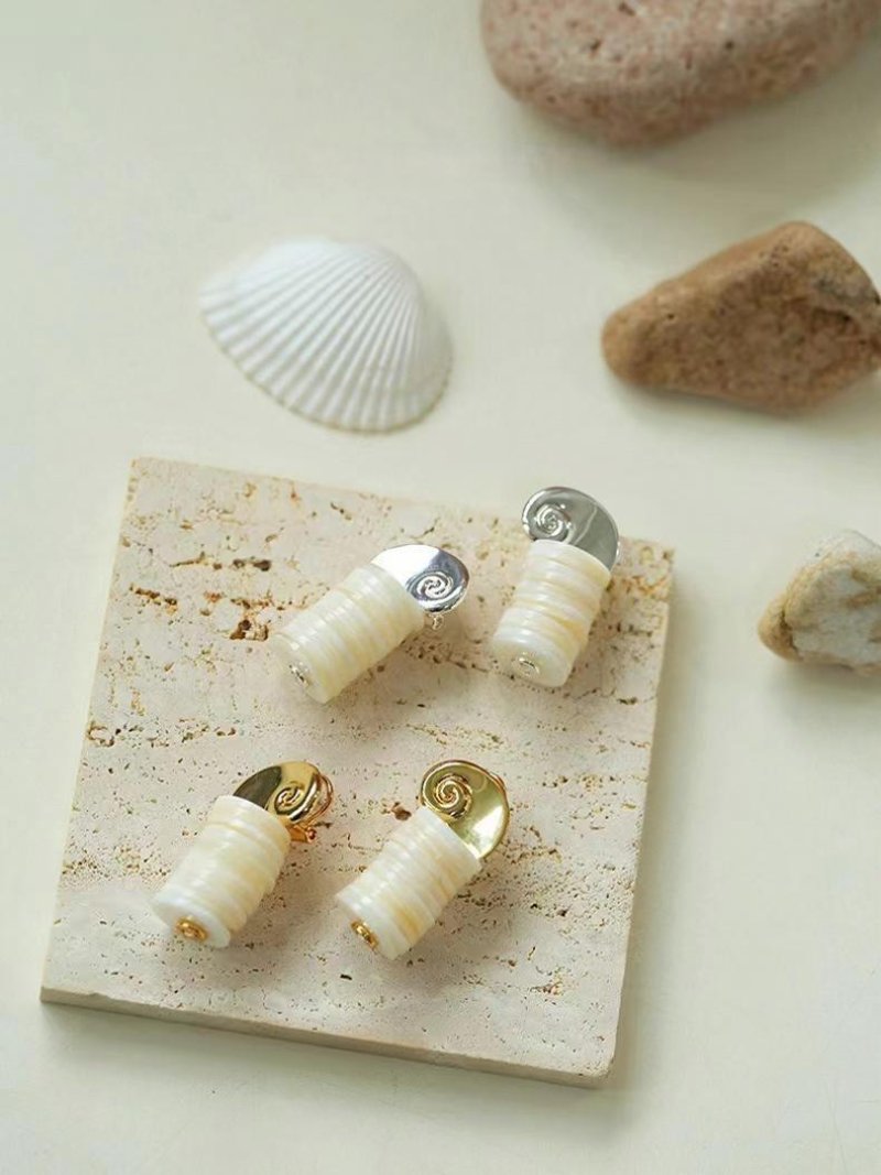 Romantic Ocean White Shell Conch Earrings gembea jewelry