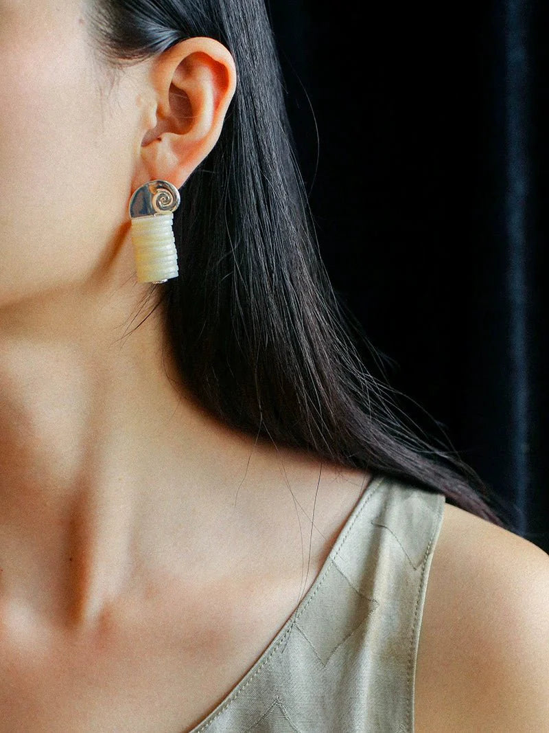 Romantic Ocean White Shell Conch Earrings gembea jewelry