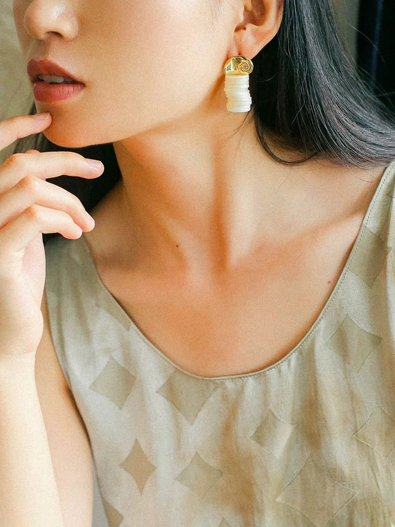 Romantic Ocean White Shell Conch Earrings gembea jewelry
