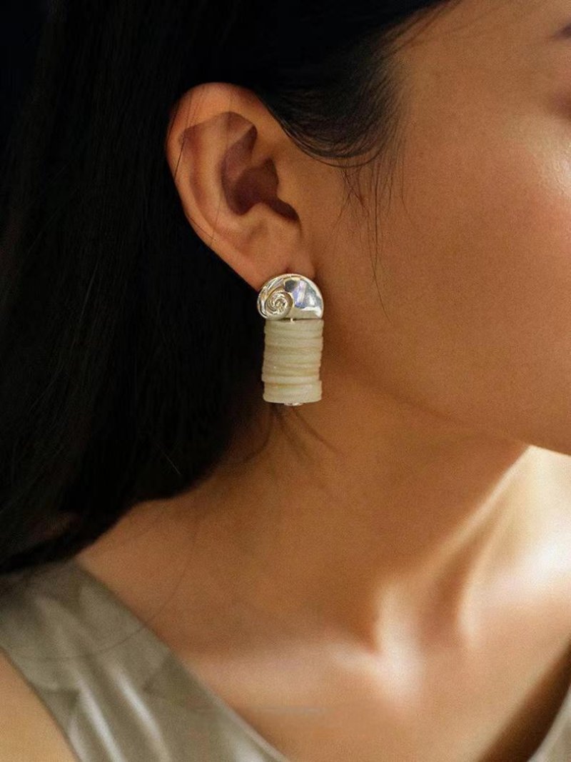 Romantic Ocean White Shell Conch Earrings gembea jewelry