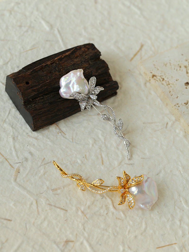 Rose Flower Baroque Pearl Brooch gembea jewelry