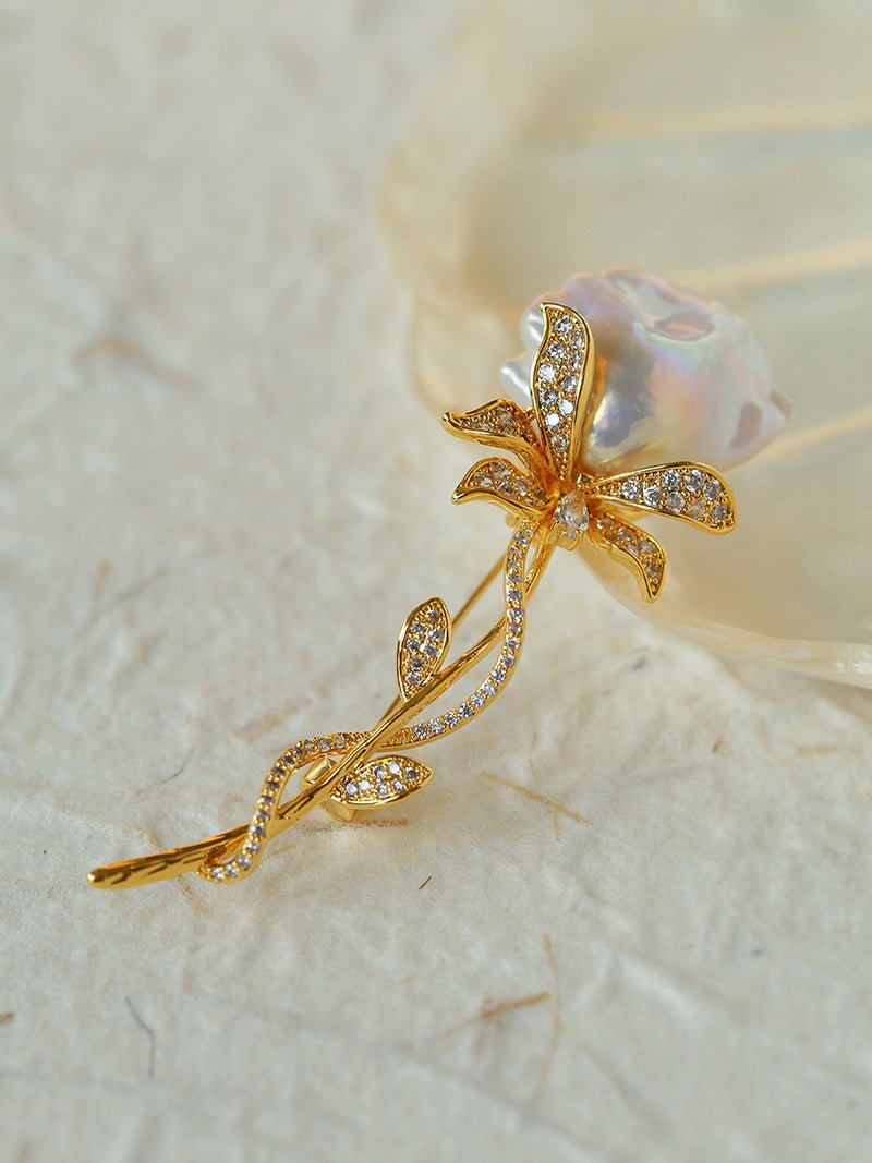 Rose Flower Baroque Pearl Brooch gembea jewelry