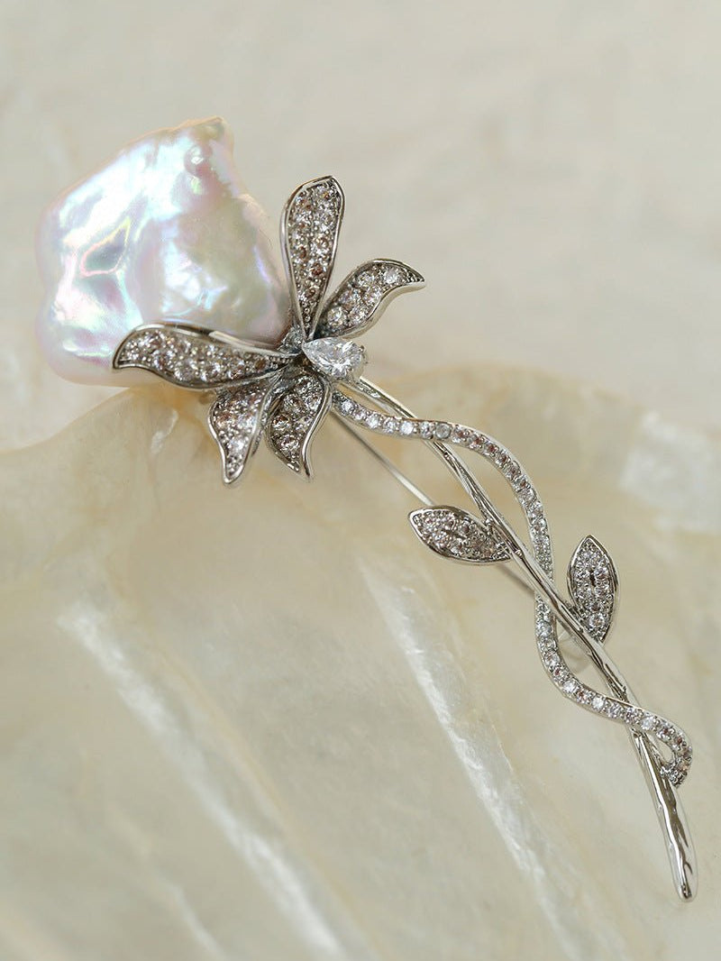 Rose Flower Baroque Pearl Brooch gembea jewelry