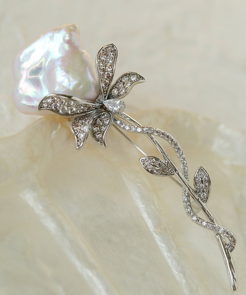 Rose Flower Baroque Pearl Brooch gembea jewelry