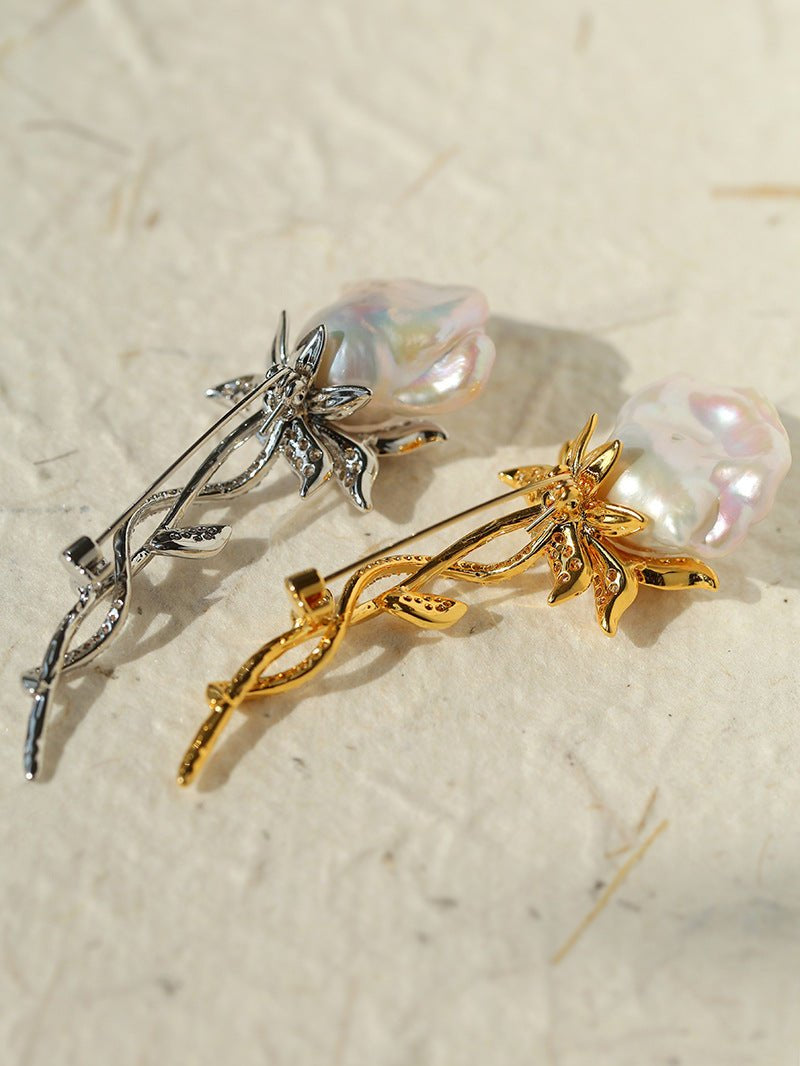 Rose Flower Baroque Pearl Brooch gembea jewelry