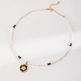 Rose Flower Pendant Black Agate Pearl Necklace - Gembea Jewelry
