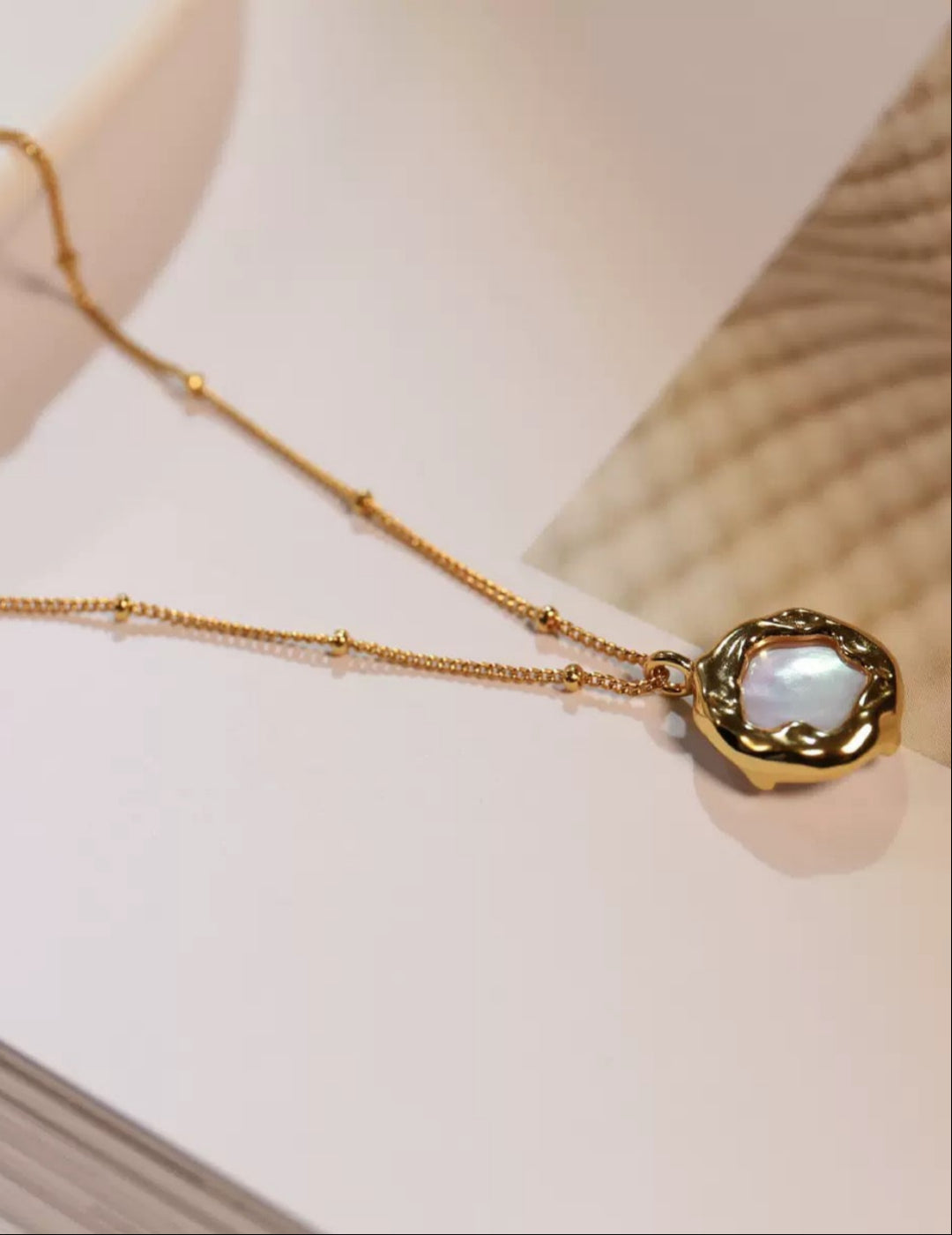Round Baroque Pearl Pendant Chain Necklace gembea jewelry