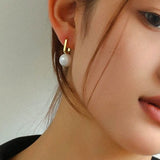 Round Baroque Pearl Square Hoops Earrings