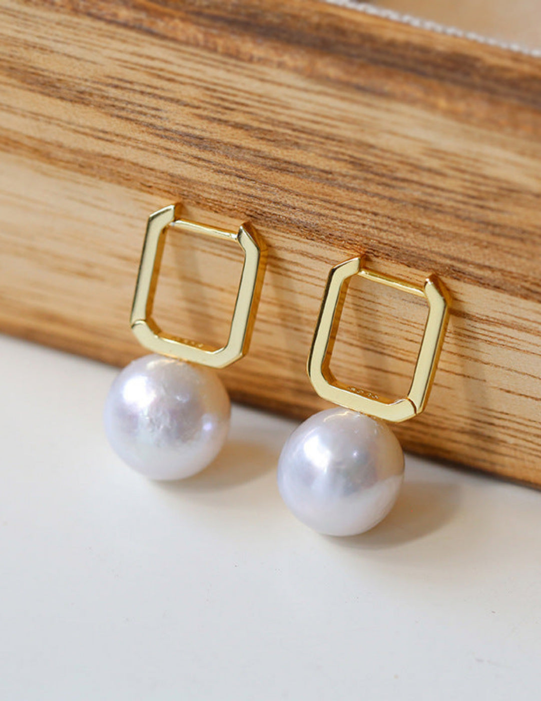 Round Baroque Pearl Square Hoops Earrings gembea jewelry