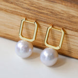 Round Baroque Pearl Square Hoops Earrings gembea jewelry