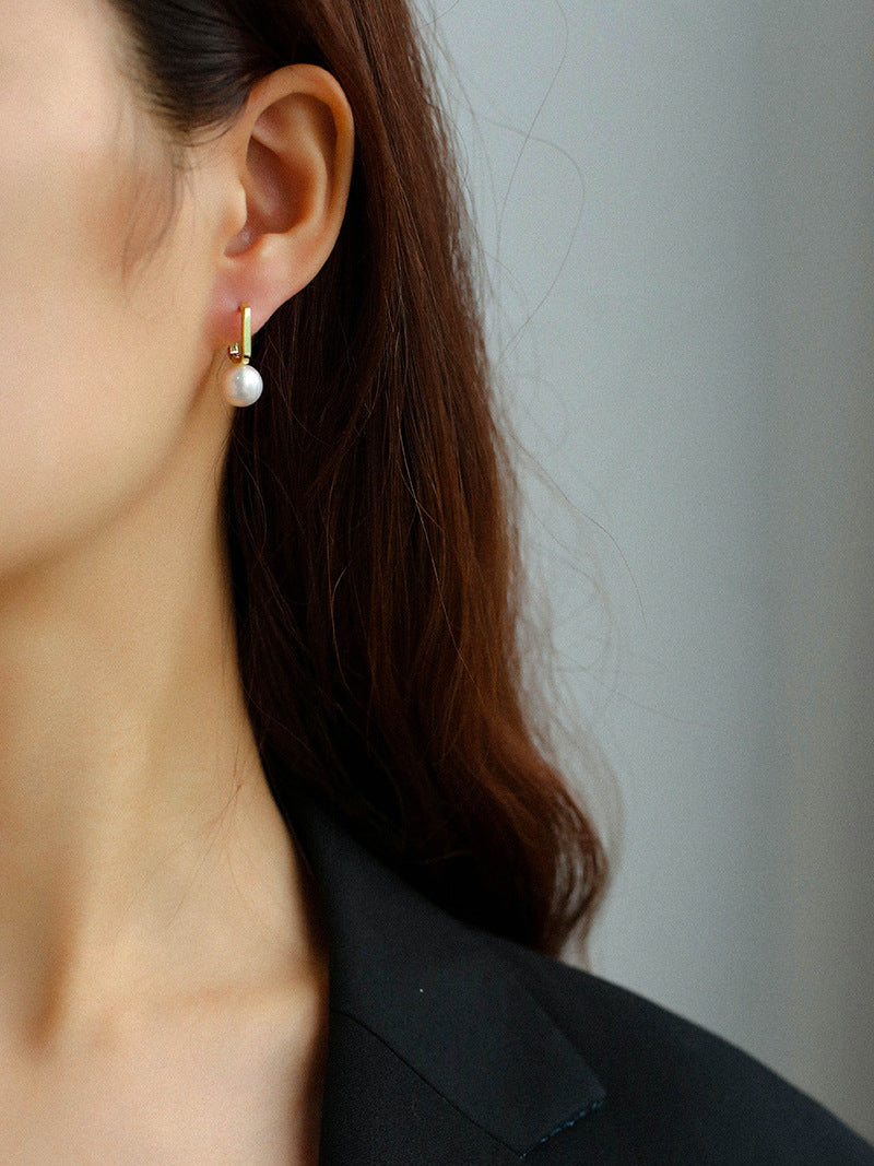 Round Baroque Pearl Square Hoops Earrings gembea jewelry