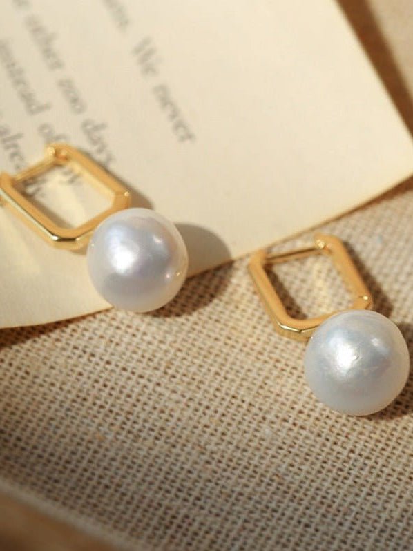 Round Baroque Pearl Square Hoops Earrings gembea jewelry
