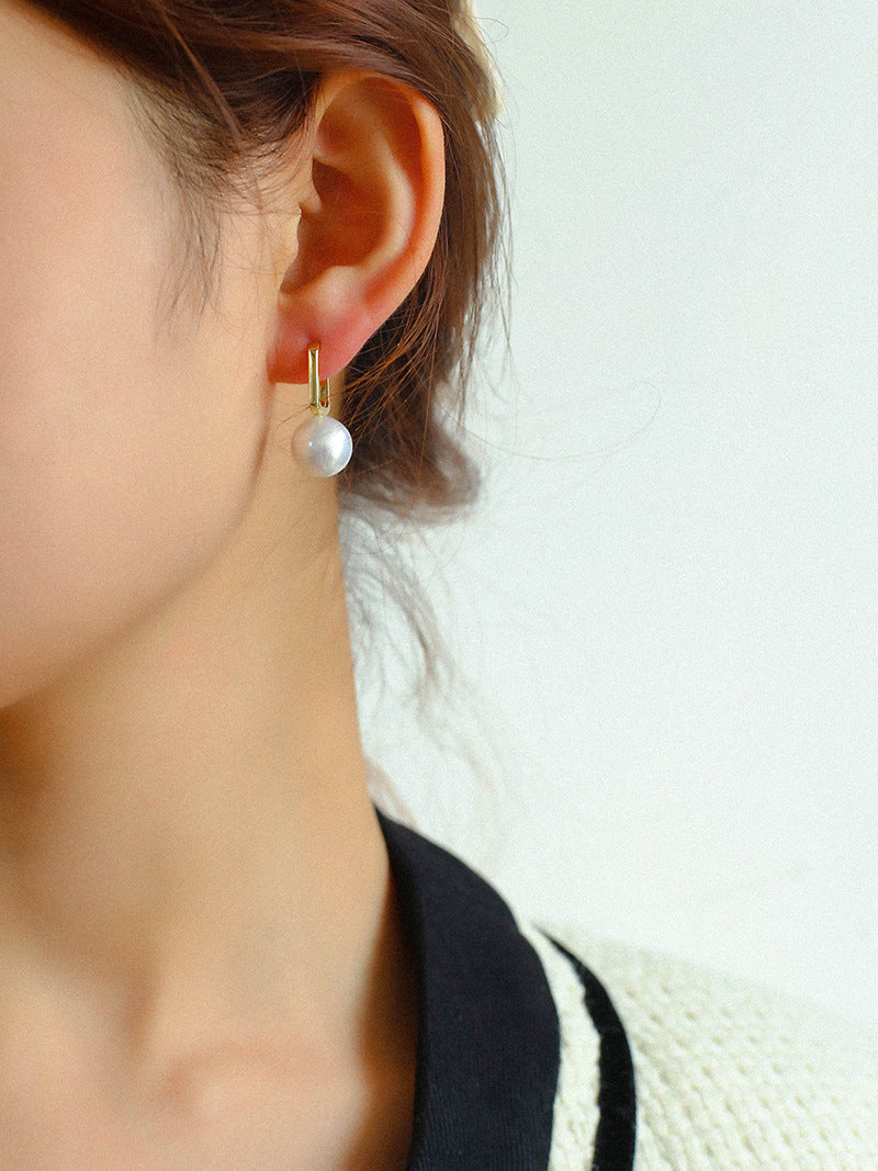 Round Baroque Pearl Square Hoops Earrings gembea jewelry