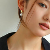 Round Baroque Pearl Square Hoops Earrings gembea jewelry
