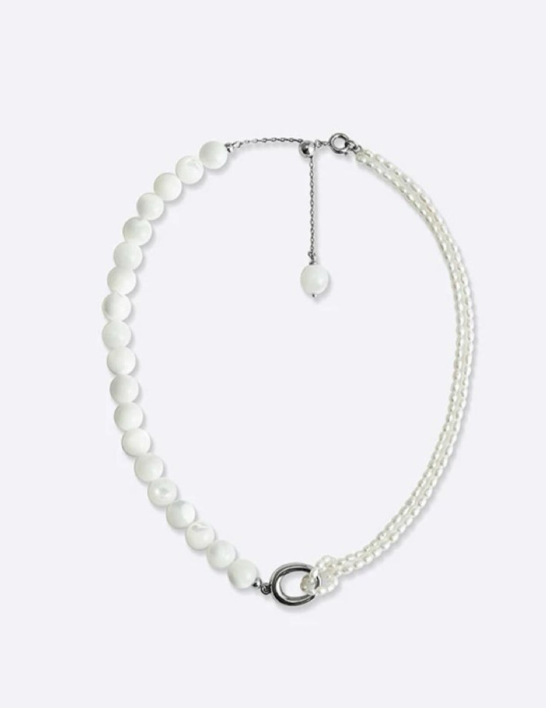 Round Buckle Rice Pearl White Shell Necklace gembea jewelry