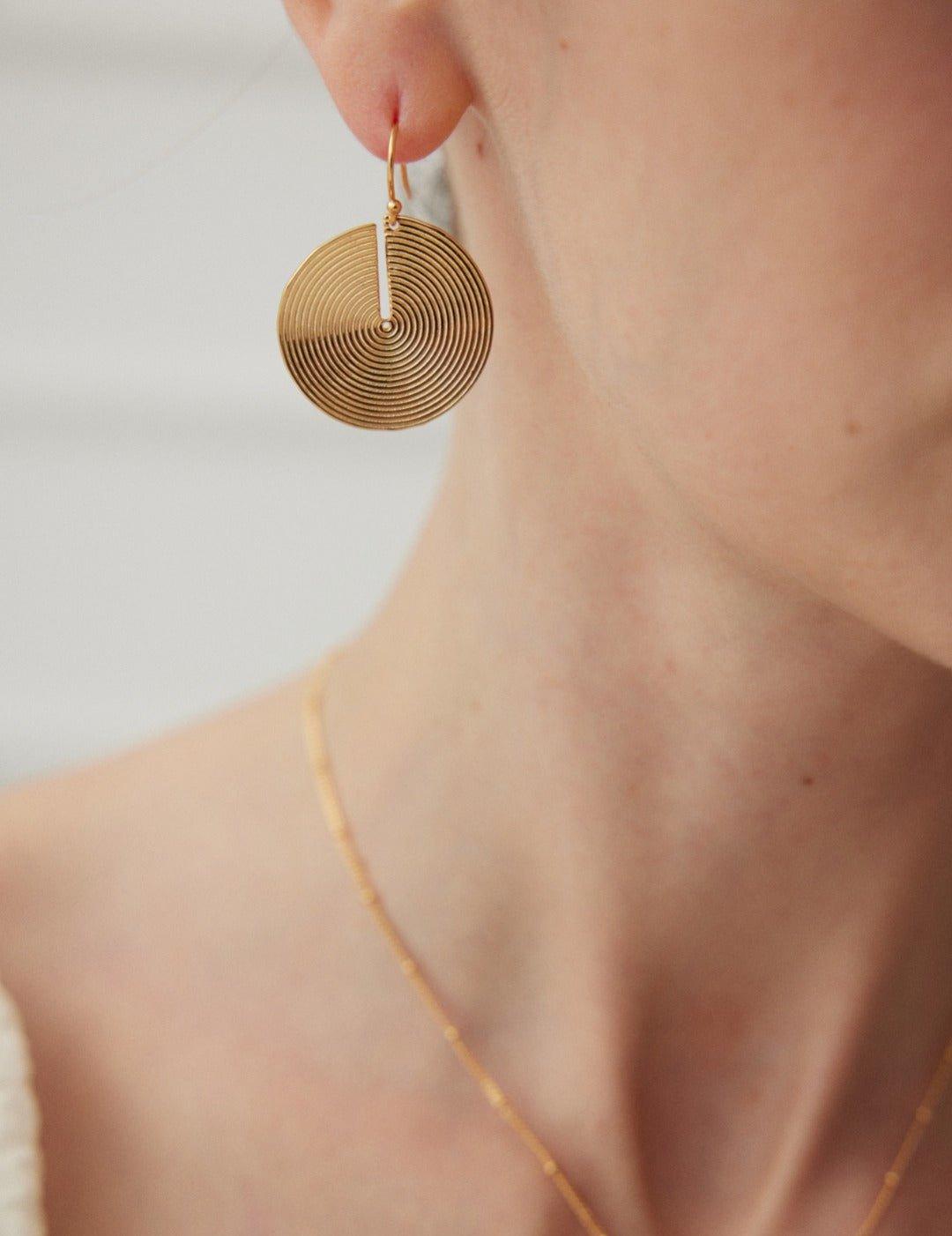 Round 18K Gold Vintage Gold Fan Earrings - Gembea Jewelry