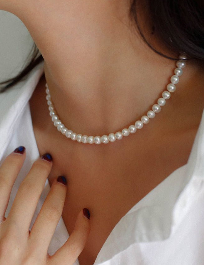 Round Freshwater Pearl Strand Choker Necklace gembea jewelry