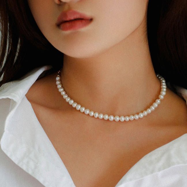 Round Freshwater Pearl Strand Choker Necklace gembea jewelry