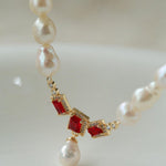Ruby Zircon Drop Pearl Beaded Necklace - Gembea Jewelry