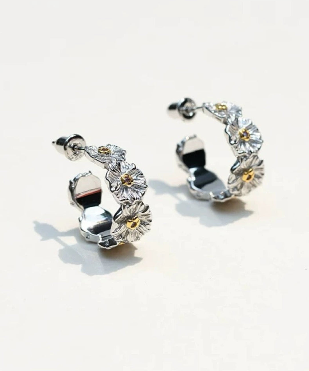 S925 Silver Little Daisy Hoop Earrings gembea jewelry