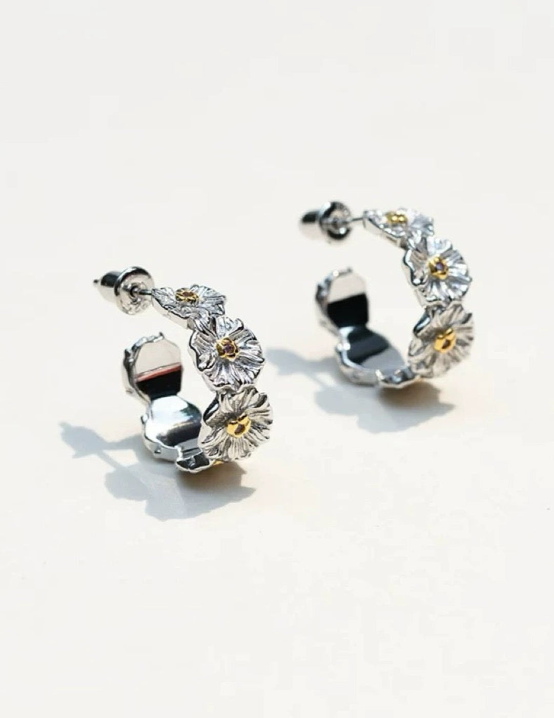 S925 Silver Little Daisy Hoop Earrings gembea jewelry