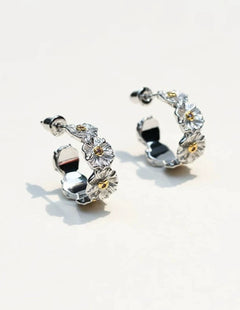 S925 Silver Little Daisy Hoop Earrings gembea jewelry