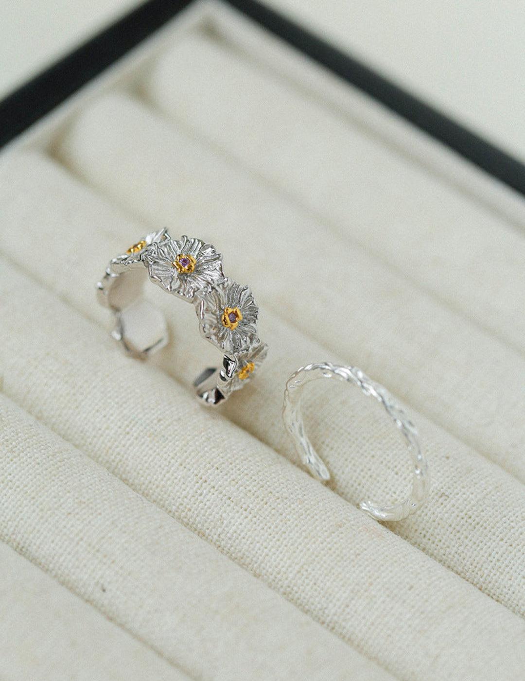 S925 Silver Little Daisy Open Set Ring - Gembea Jewelry