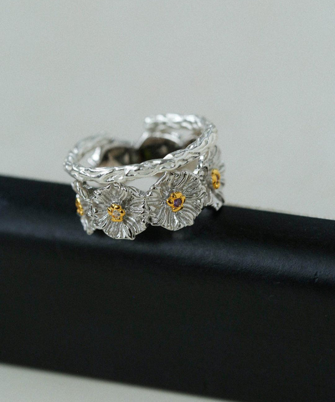 S925 Silver Little Daisy Open Set Ring - Gembea Jewelry