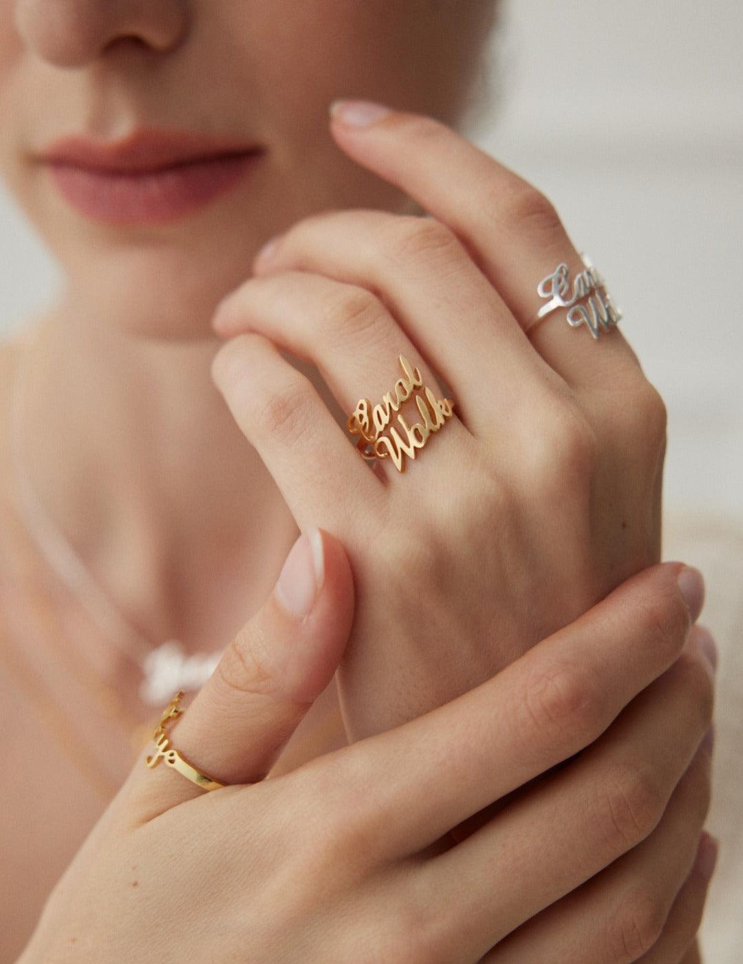 18K Gold S925 Sterling Silver Custom Name Rings - Gembea Jewelry