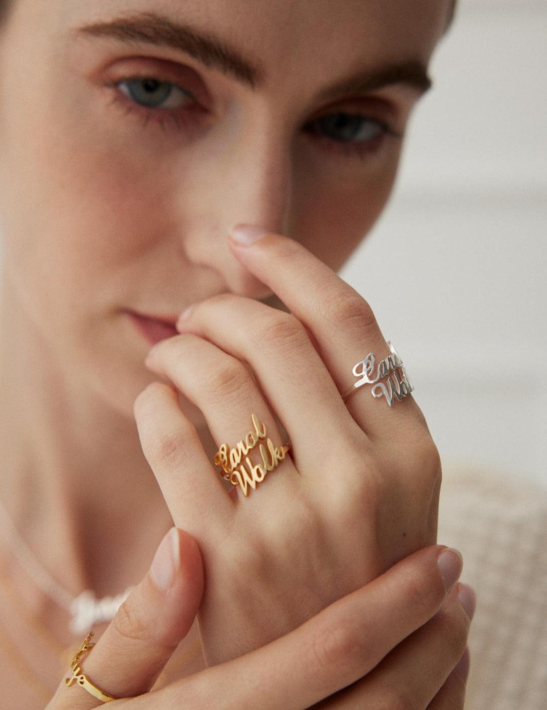 18K Gold S925 Sterling Silver Custom Name Rings - Gembea Jewelry