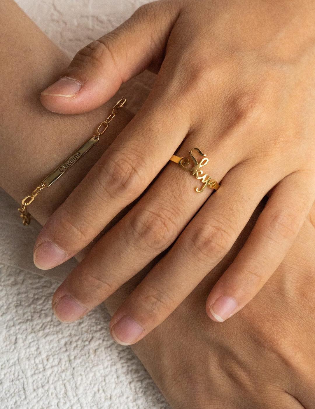 18K Gold S925 Sterling Silver Custom Name Rings - Gembea Jewelry
