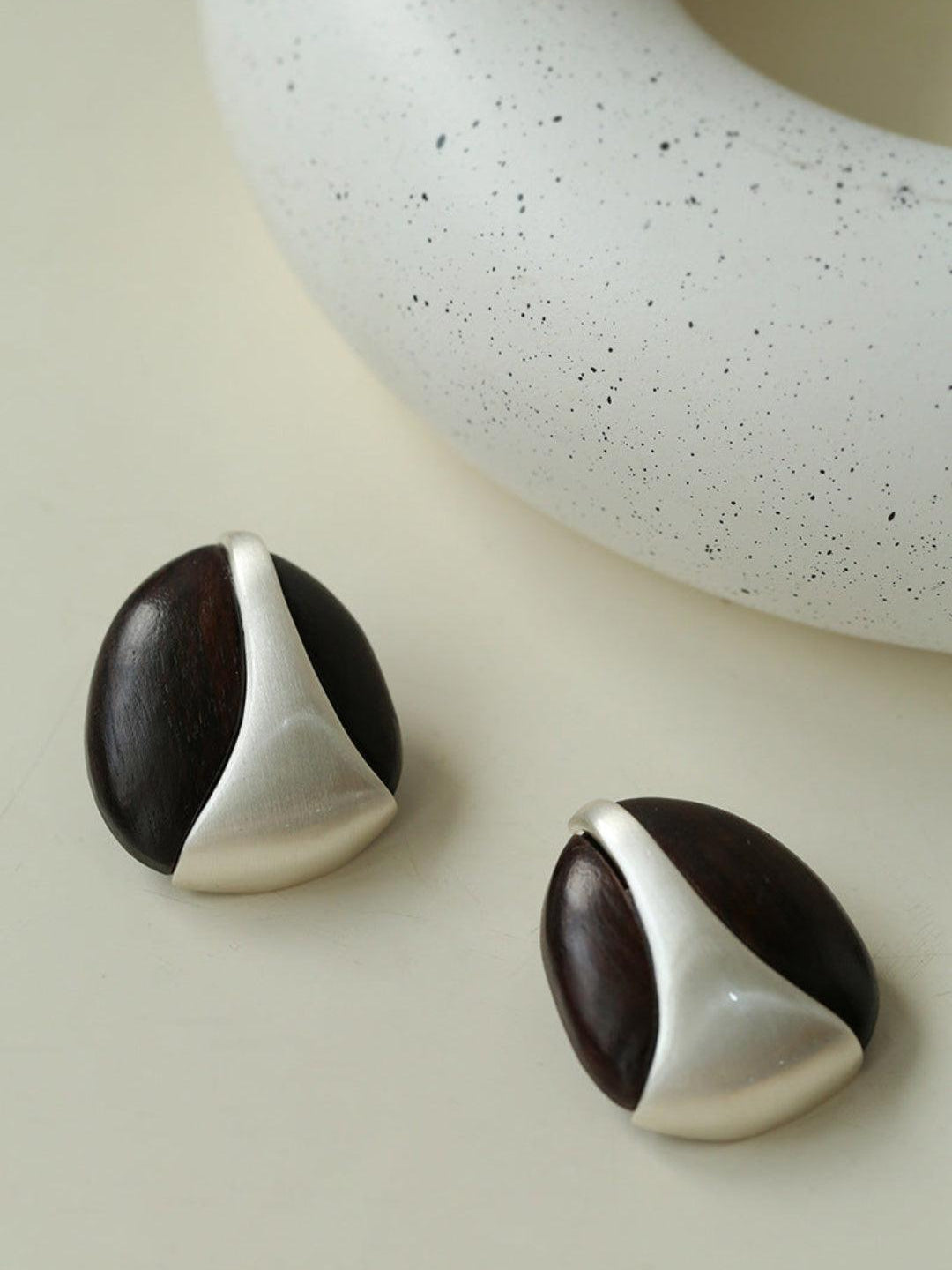 Sandalwood and Metal Brushed Stud Earrings - Gembea Jewelry