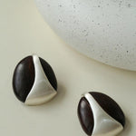 Sandalwood and Metal Brushed Stud Earrings - Gembea Jewelry